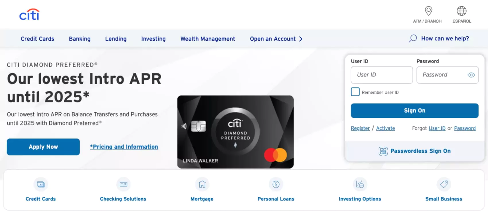 Citibank main page