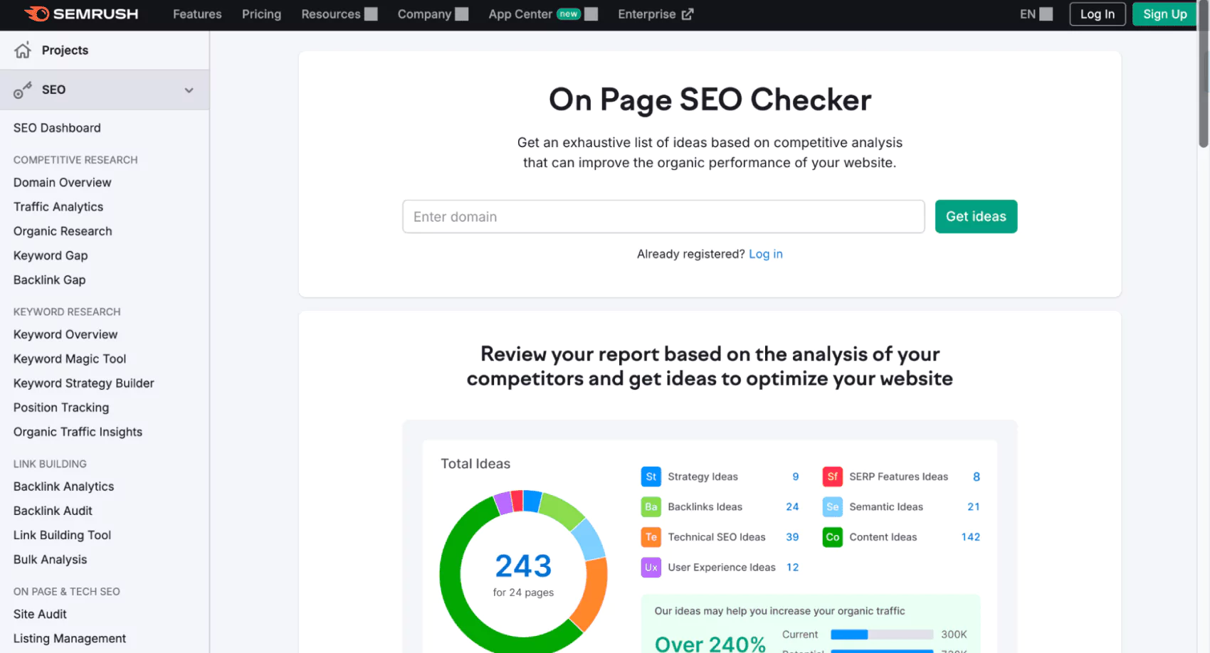 SEMrush On-Page SEO Checker's screenshot of the interface