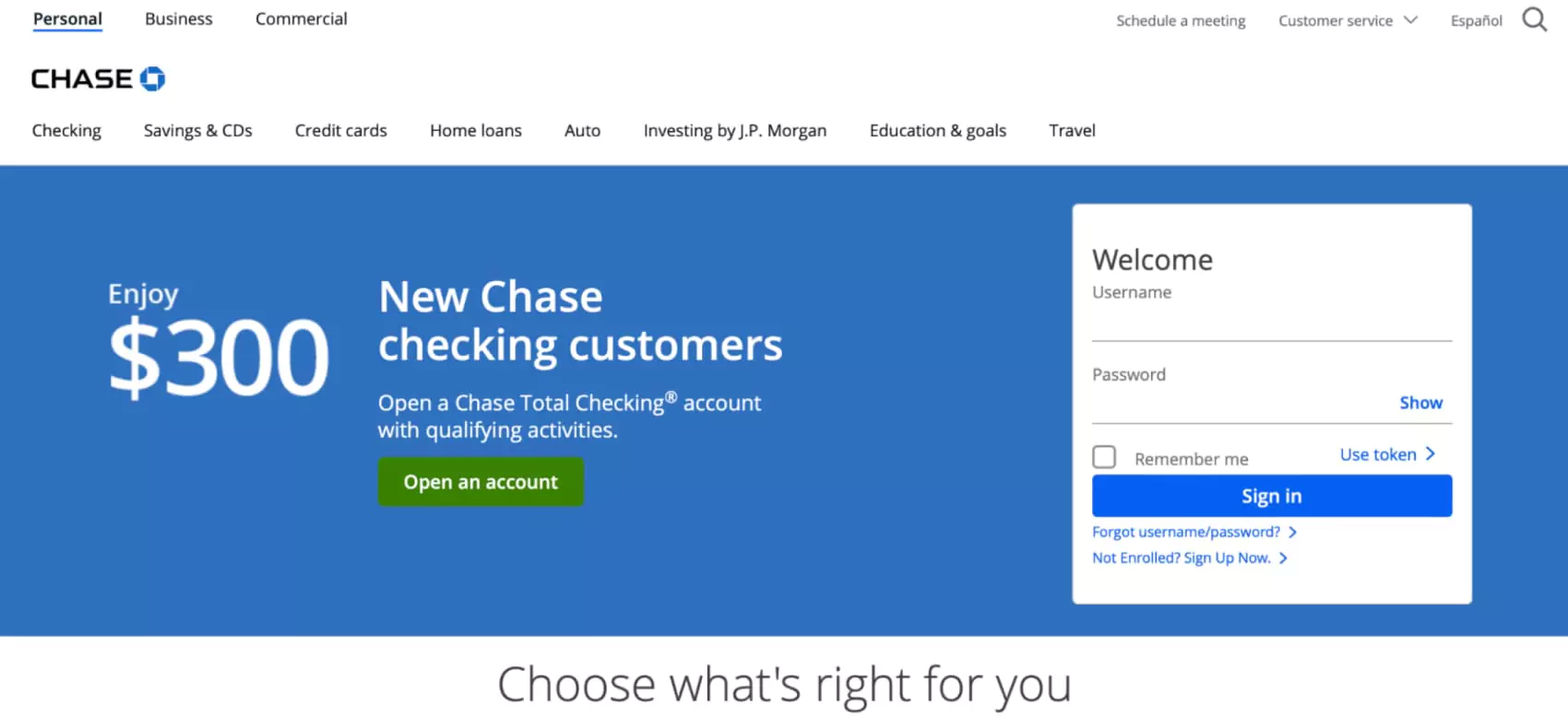 Chase Bank main page