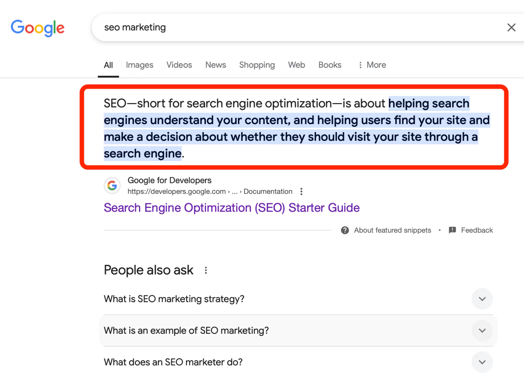 Example of featured snippets